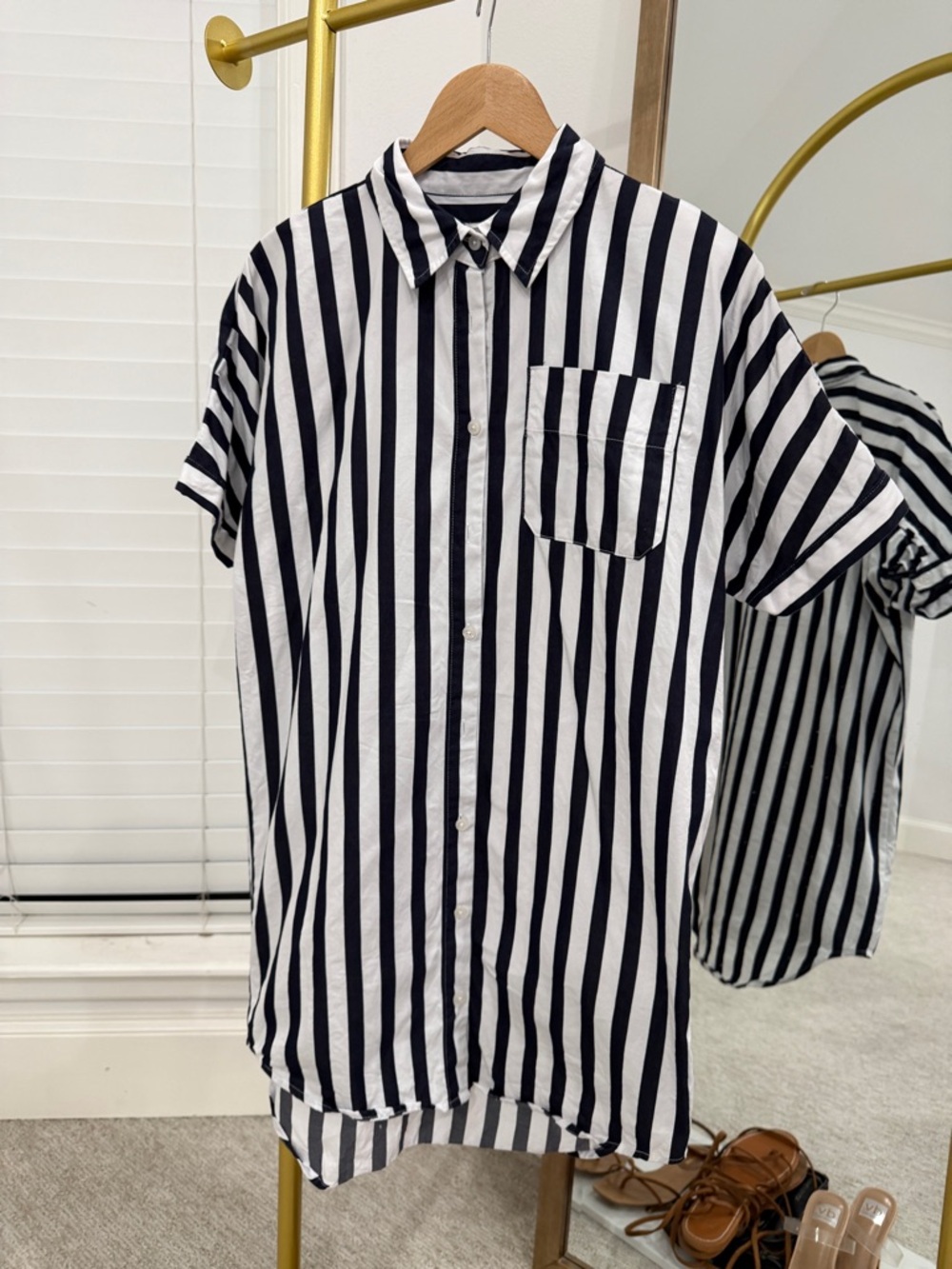 a new day Black and White Vertical Stripe Button-Front Shirt